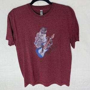 American Apparel Burgundy Graphic T Shirt W Horse  in Top Hat Playing Guitar M